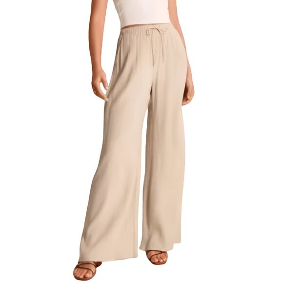 Abercrombie & Fitch Pants - New Abercrombie & Fitch Crinkle Textured Pull On Wide Leg Pant Tan Size Medium